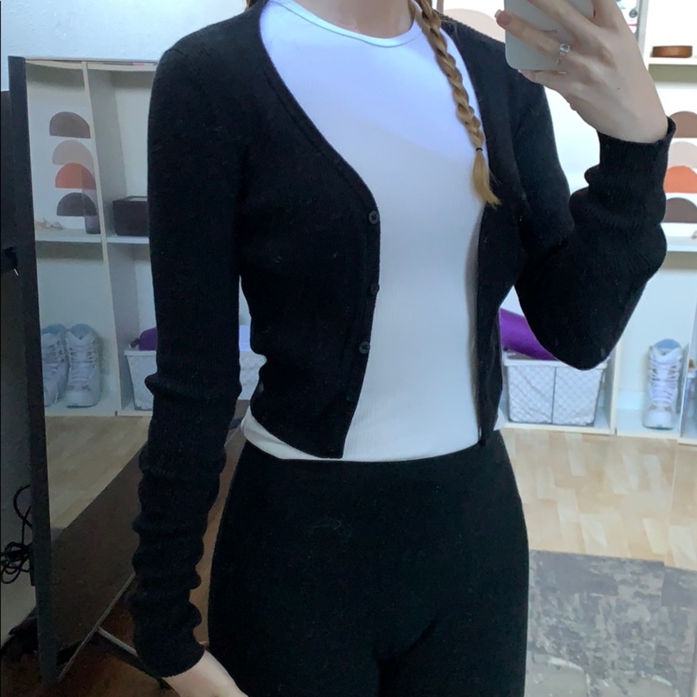 Cropped black cardigan jacket sweater